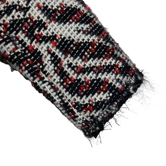 Zara Tweed‎ Blazer Metallic Wool Zebra Print Raw Hem Red Medium - Picture 8 of 13